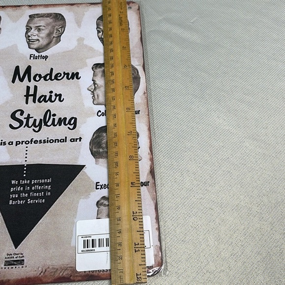 Vintage Vibe NWT 50s Men's Hair Styling Tin Metal Sign Barbershop Black White - Picture 5 of 6